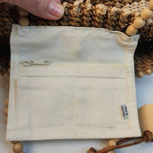 Nine West Womens Tan & Brown Color Block Straw Beaded Double Handle Tote Bag - Picture 4 of 9